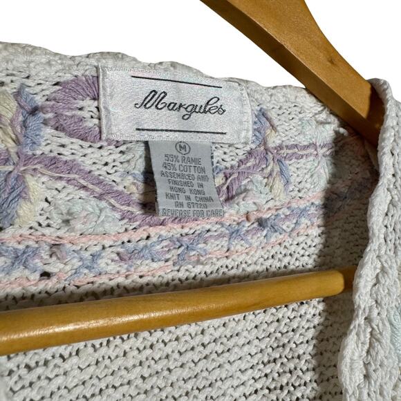 Margules Vintage Embroidered Granny Knit Cardigan Cream Ramie Cotton Medium - Picture 3 of 4